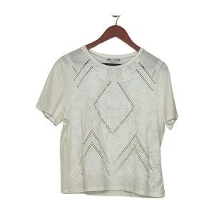 Zara white open work t-shirt. Size Medium